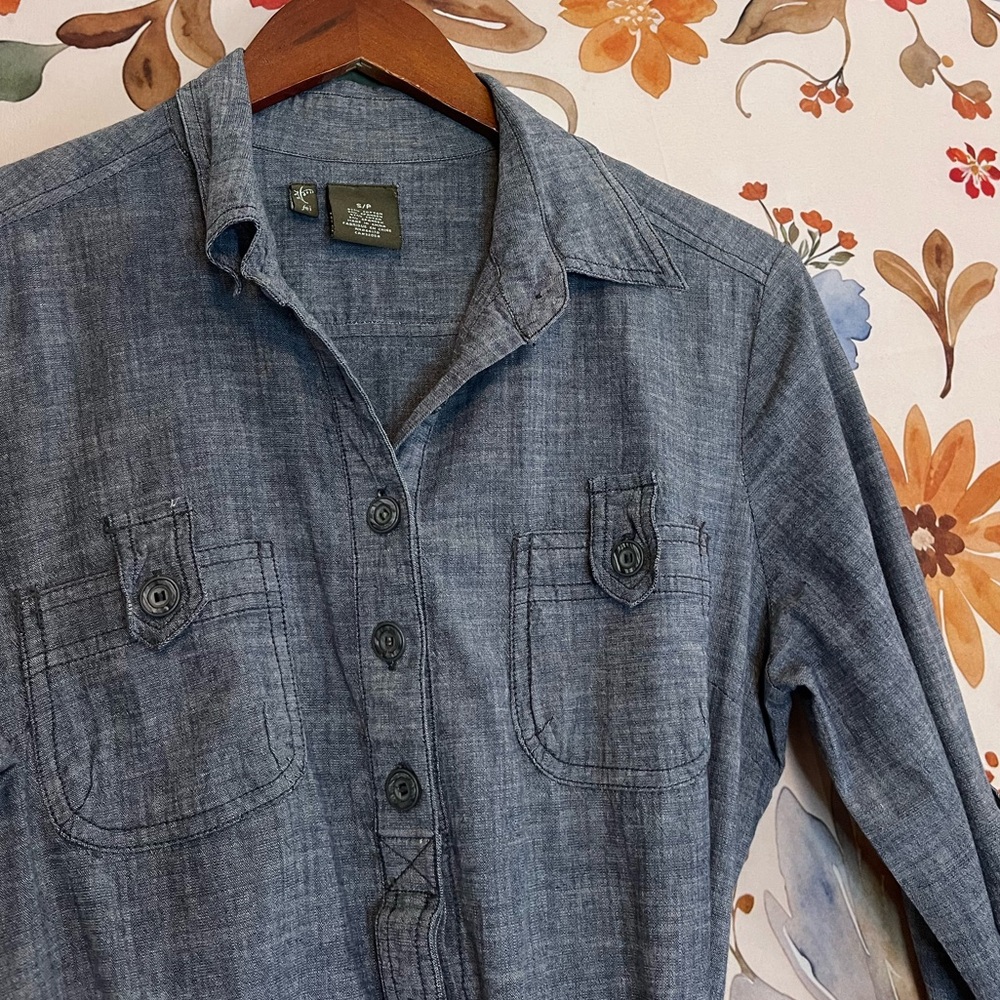 Anthropologie Fei S Grey Blue RollTab Tunic Casual Weekend Spring Shirt Dress